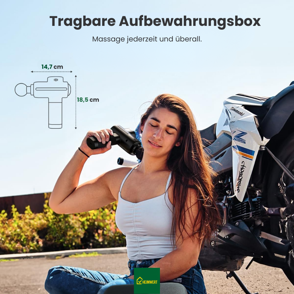 Massagepistole mit 30 Geschwindigkeiten / Massage Gun für tiefe Muskelmassage mit bis zu 3600 Impulsen/min / 10 Aufsätze für Nacken, Rücken & Körper / Mit LCD-Touchscreen