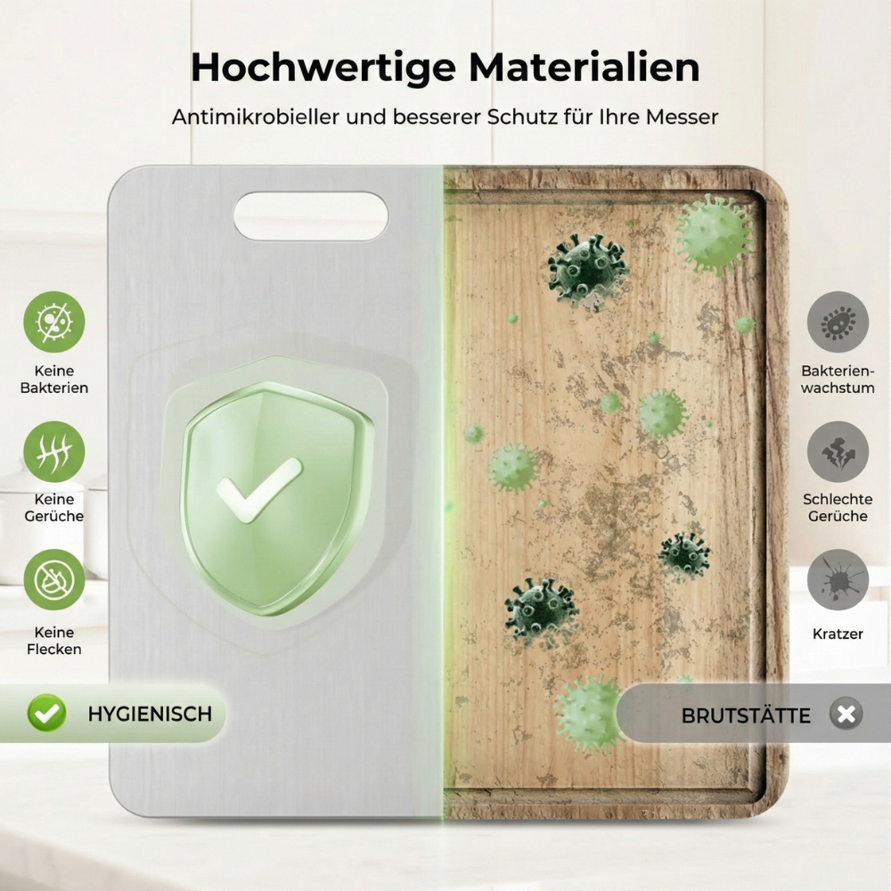 Titan Schneidebretter 3er-Set, Schneidebrett aus 100% Titan für die Küche, Doppelseitige Titanbretter mit getrennten Bereichen für Rohkost und Gekochtes, giftfrei, spülmaschinenfest (S+M+L)