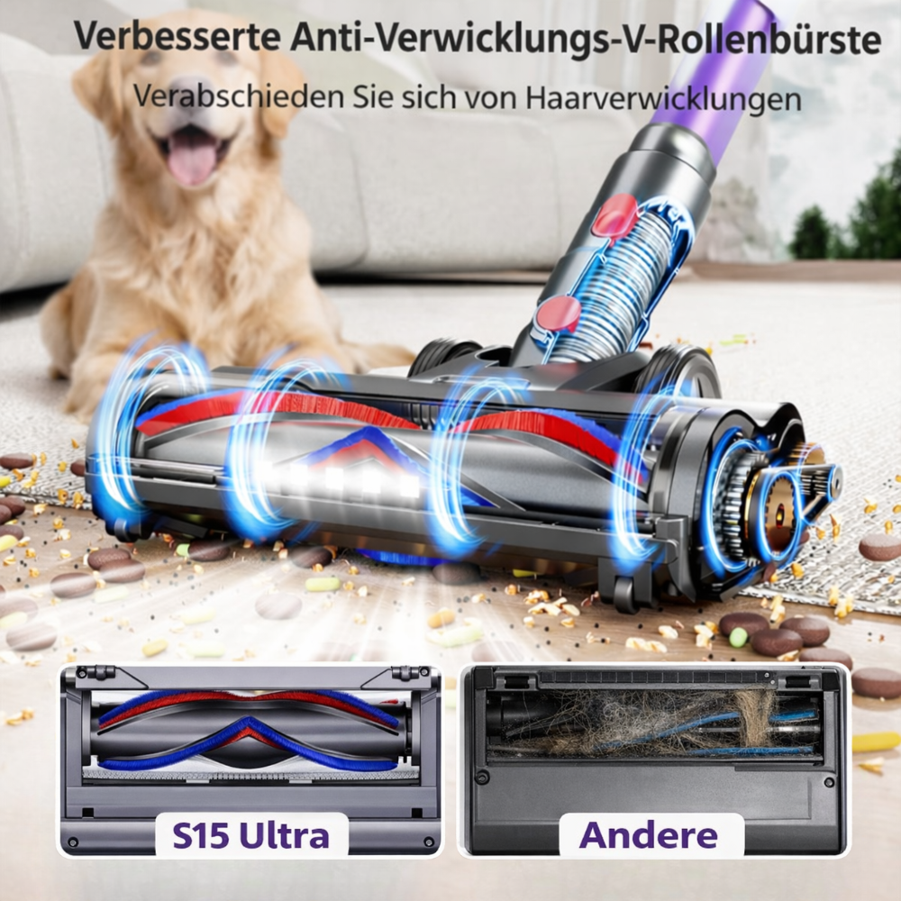 Premium Akku-Staubsauger mit LED-Stauberkennung / Bis zu 60 Minuten Laufzeit / 600W Motor & 50.000 Pa Saugkraft / Beutelloser Staubsauger für Teppiche, Hartböden & Tierhaare
